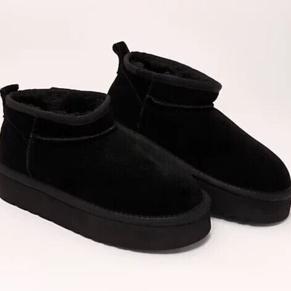 New Lamo Water Resistant Suede Platform Boots Ellie Ankle Bootie Black Cozy - Picture 1 of 10
